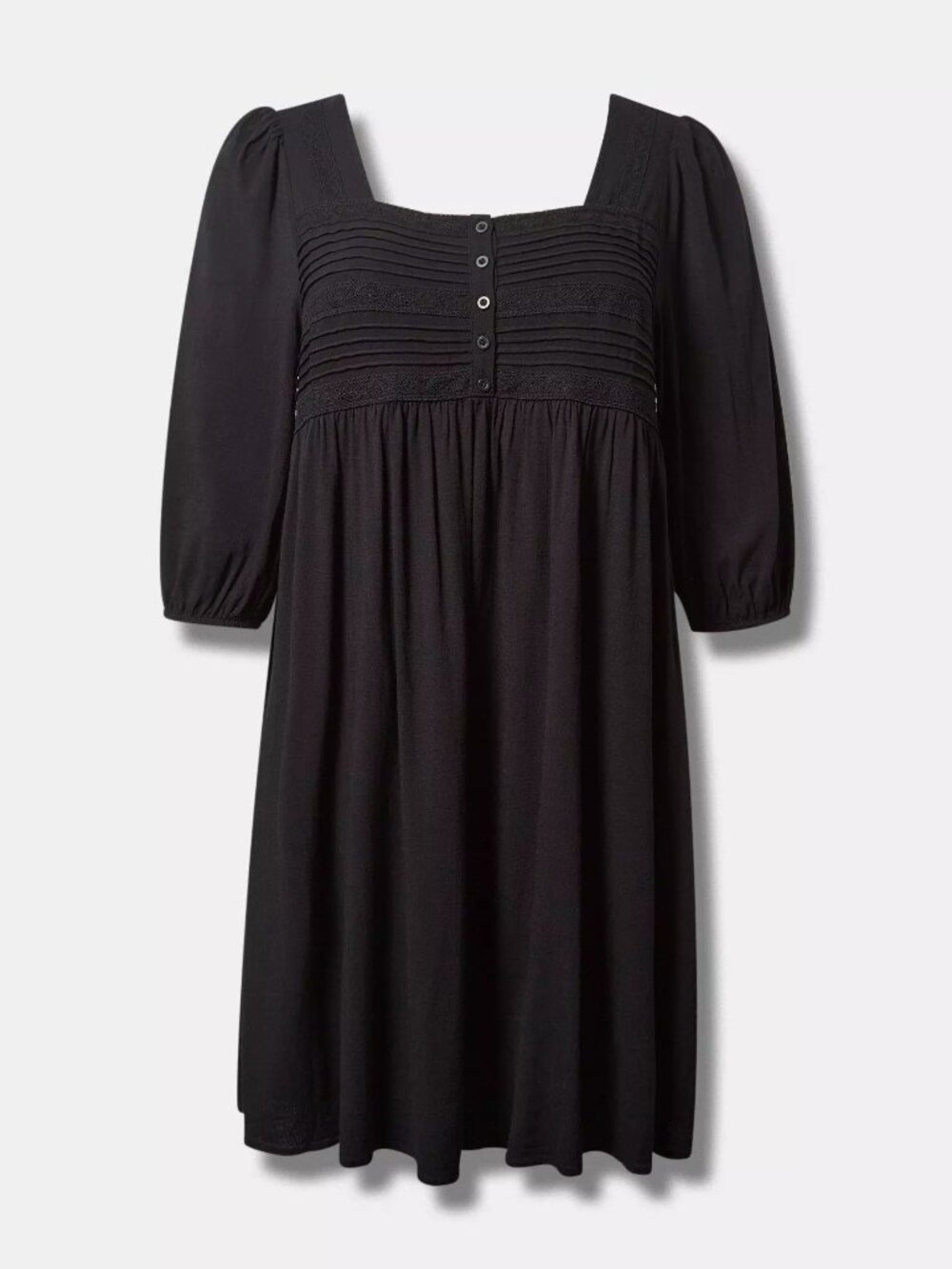 Torrid Mini Rayon Slub Pintuck Neck Skater Dress - Black - Picture 3 of 4